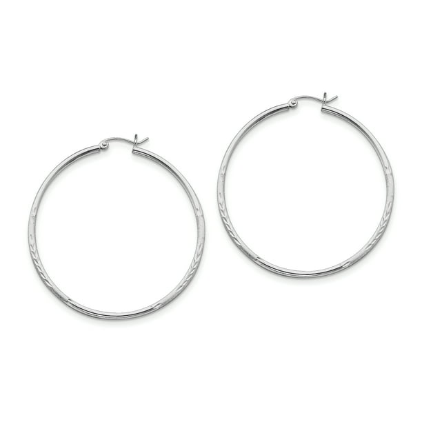 Sterling Silver Rhodium-plated 2mm Satin & Diamond Cut Hoop Earrings Sterling Silver Rhodium-plated 2mm Satin & Diamond Cut Hoop Earrings